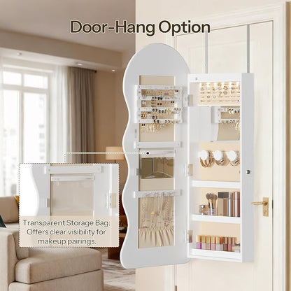HOOBRO LED Mirror Jewelry Cabinet, Wall/Door Mounted Jewelry Organizer - Image 6