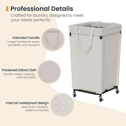 Laundry Basket with Wheels, Laundry Hamper with Removable Bag and Steel Frame - Image 6