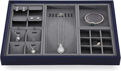 Dark Blue Jewelry Display Tray Ring Necklace Earring Bangle Organizer - Image 3