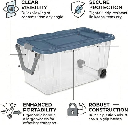 Storage Bins with Wheels 160 Quart, 2 Pack Heavy Duty Clear Plastic Totes with - Image 3