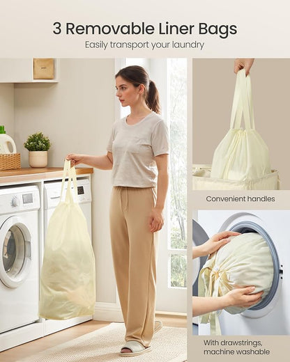 SONGMICS 47.6 Gallon Laundry Hamper, 3-Compartment Laundry Basket Sorter - Image 5