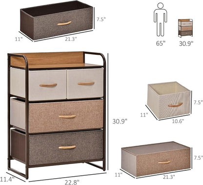 HOMCOM 4-Drawer Dresser, Fabric Chest of Drawers, 3-Tier Storage Tower - Image 3