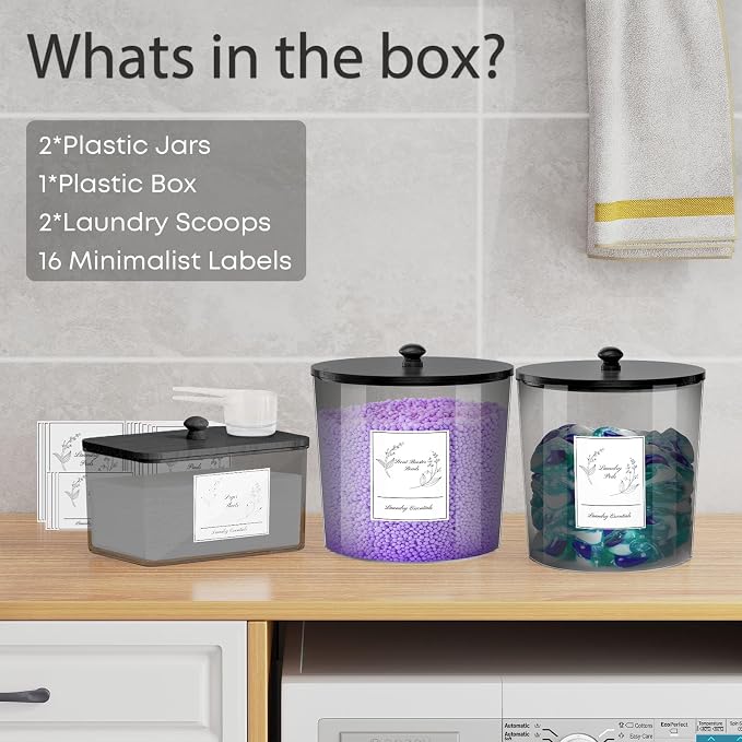3 Pack Laundry Powder Container & Dryer Sheet Holder, Plastic Laundry Room - Image 7