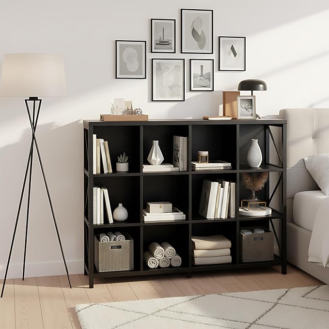 12 Cube Storage Organizer Bookshelf, Industrial Horizontal Bookcase, Accent by Unknown