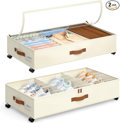 Yecaye Under Bed Storage with Wheels, 2 Pack Under Bed Storage Containers with by Yecaye