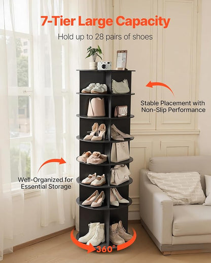 VEVOR 7 Tiers Rotating Shoe Rack Tower, 360° Spinning Shoe Rack, Revolving - Image 5