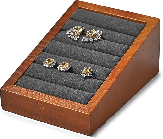 Oirlv Solid Wood Ring Tray Display Stand Slotted Jewelry Ring Showcase Display by Oirlv