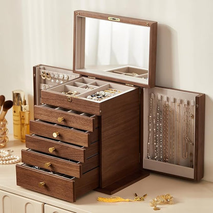 CHOSIN Black Walnut Wooden Jewelry Box, 6-Layer Lockable Wood Jewelry Organizer by CHOSIN