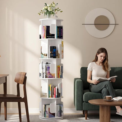 5-Tier 360° Rotating Bookshelf, Round Floor Standing Bookcase - Image 7