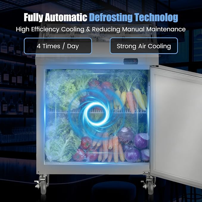 29" W Commercial Refrigerator Sandwich Salad Prep Table, Stainless Steel 1-Door - Image 6