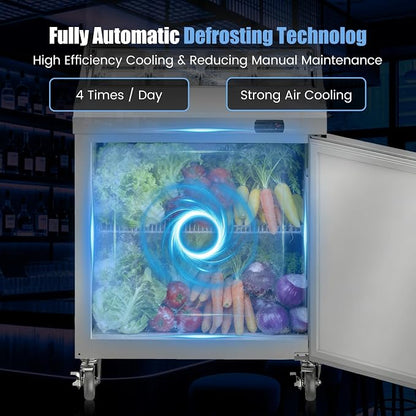 29" W Commercial Refrigerator Sandwich Salad Prep Table, Stainless Steel 1-Door - Image 6