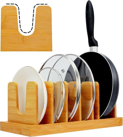 MinBoo Bamboo Pot Lid Organizer Pot Lid Holder, Pot and Pan Organizer Drawer by MinBoo