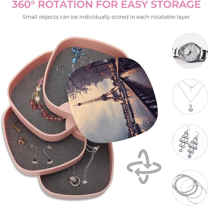 Eiffel Tower Winter Rainy Jewelry Box Rotatable Earring Organizer Case Small - Image 4