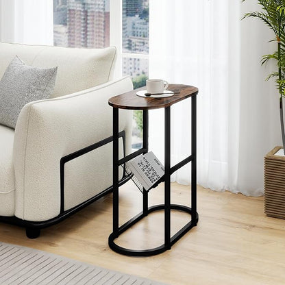 Tangkula Oval Narrow Side Table, 2-Tier End Table w/Mesh Magazine Rack - Image 2