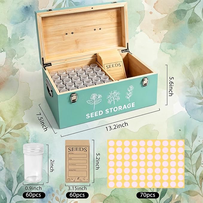 60 Slots Seed Storage Organizer, Bamboo Seed Saving Box - Image 6