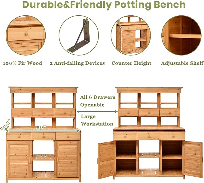 Merax Outdoor Potting Bench, Large Horticulture Work Table Workstation - Image 3