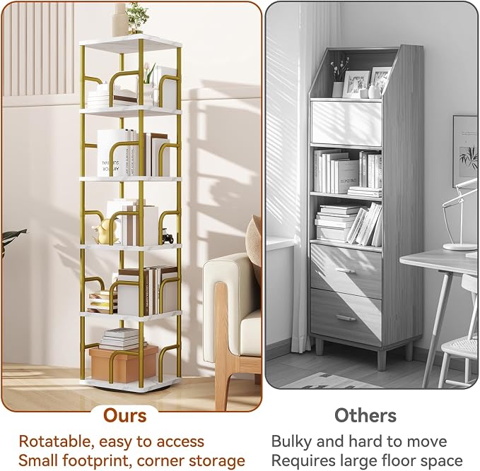 IBUYKE 6 Tier Rotating Bookshelf, Square Bookcases - Image 8