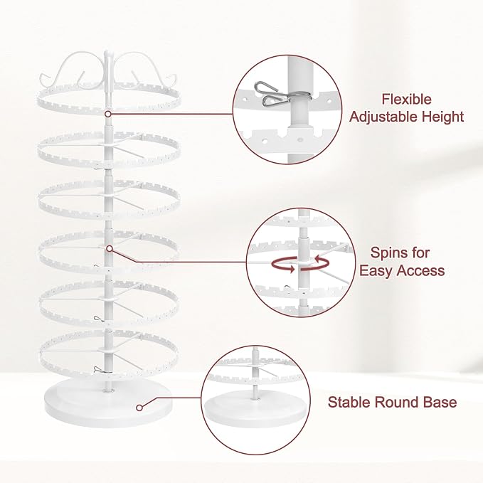 MODOWEY 6 Tier Rotating Earring Holder Organizer Stand, Adjustable Metal - Image 4