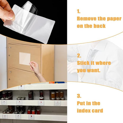 100 Packs Adhesive Label Storage Bin Pockets Clear Plastic Index Card Pockets - Image 3