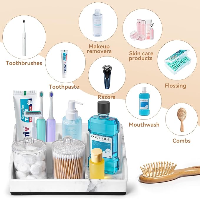 Marble Bathroom Countertop Organizer, Toothbrush Holders - Image 4