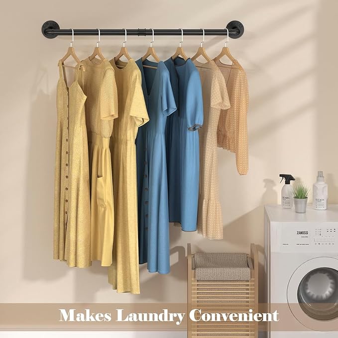 4 Pack Wall Mounted Clothes Rack, Heavy Duty Iron Garment Rack Bar - Image 3