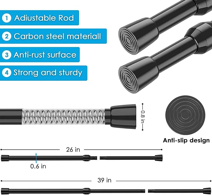 MEXAU 3Pack Spring Tension Curtain Rod 26-39 inch Black Small Tension Rod | - Image 5