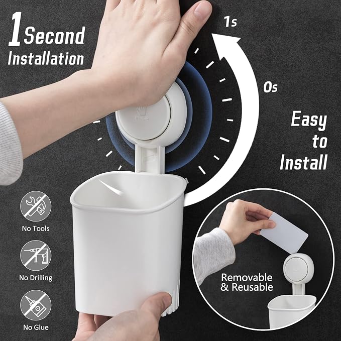 LEVERLOC Powerful Suction Toothbrush Holder, Removable Drill-Free Wall Shower - Image 2