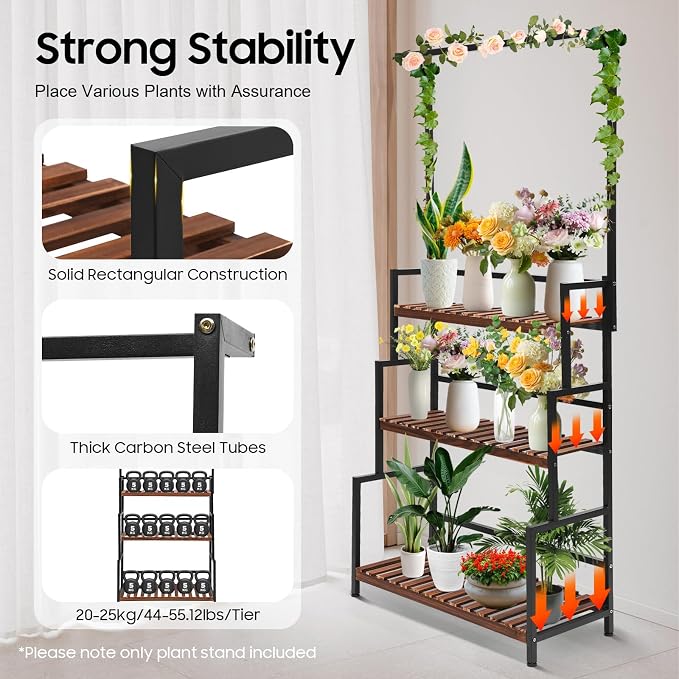 3 Tier Metal Plant Stand, Corner Flower Pot Holder Rack, Stair-Step Style - Image 7