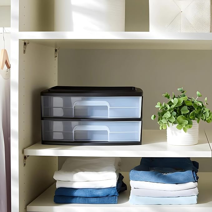 HOMZ 2-Pack Drawer Storage Cart, 2-Tier Wide Clear Plastic Organizer, and - Image 2