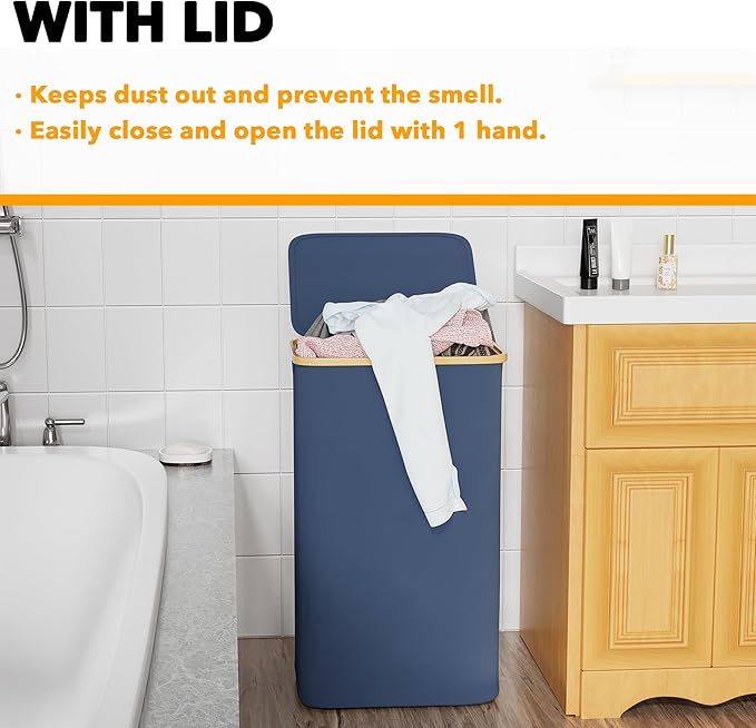 SpaceAid Laundry Hamper with Lid, 110L Large Tall Clothes Basket Bin with - Image 5