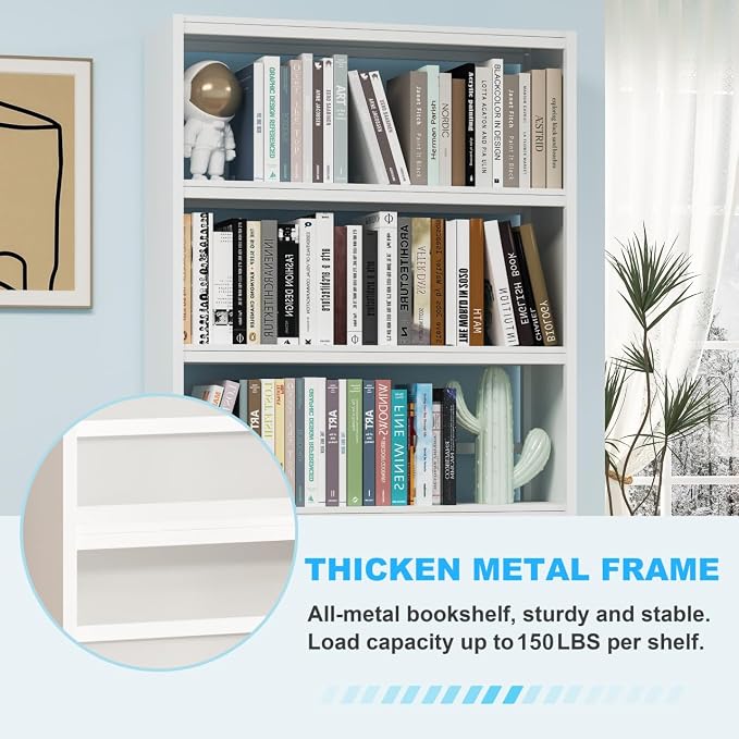 69" White Bookshelf, 5 Tier Tall Bookcase - Image 5