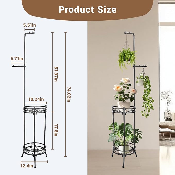 Plant Stand, Adjustable 3 Tier Metal Potted Holder Flower Pot Stand - Image 2