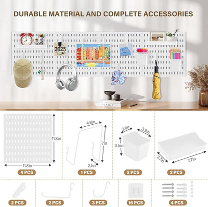 AKTOP Peg Board Wall Organizer 4-Pack – 12"x12" White Pegboard Combination Kit - Image 3