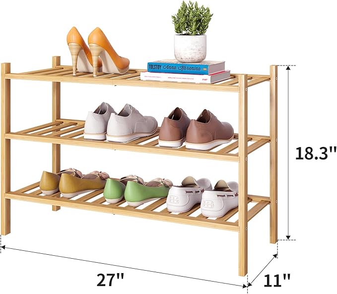 Bamboo Shoe Rack Stackable Shoe Shelf Storage Organizer - Image 2