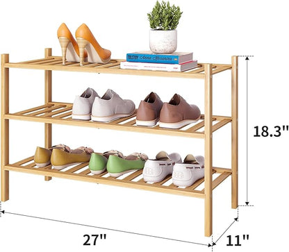 Bamboo Shoe Rack Stackable Shoe Shelf Storage Organizer - Image 2