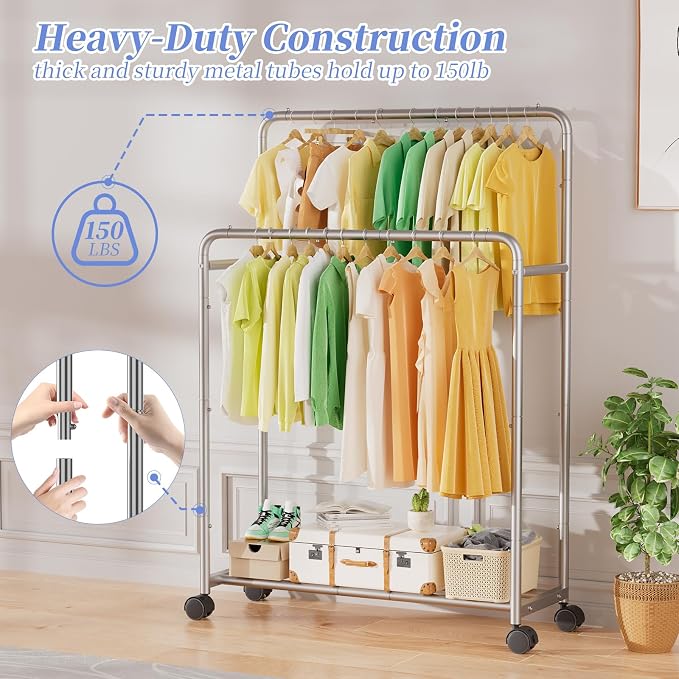Simple Trending Clothing Clothes Rack Double Rods - Image 6
