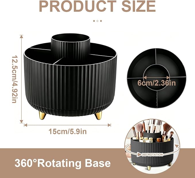 360°Rotating Makeup Brush Holder Organizer, Spinning Skincare Storage Carousel - Image 2
