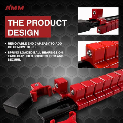 AMM 9-Piece Socket Organizer, 3/8 & 1/4 inch Drive ABS Socket Holder, Heavy - Image 3