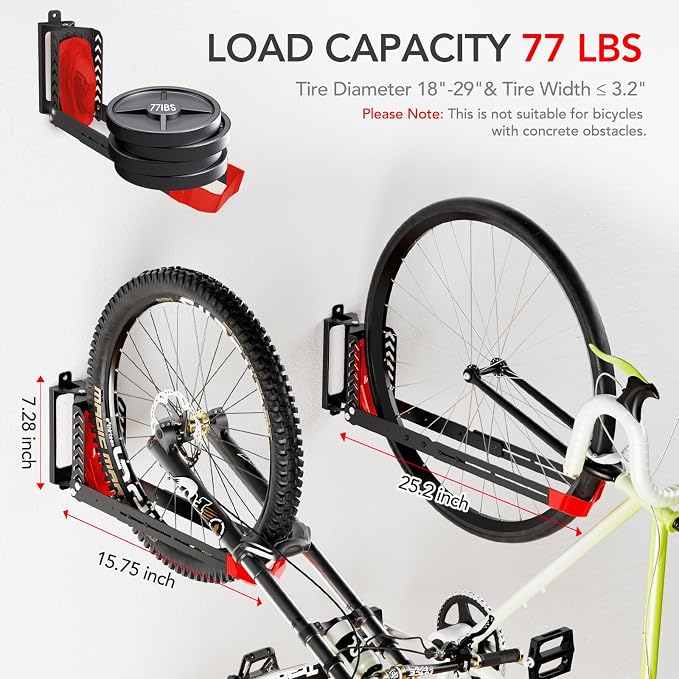 2-Pack Swivel Bike Rack Wall Mount, Bike Hangers - Image 2