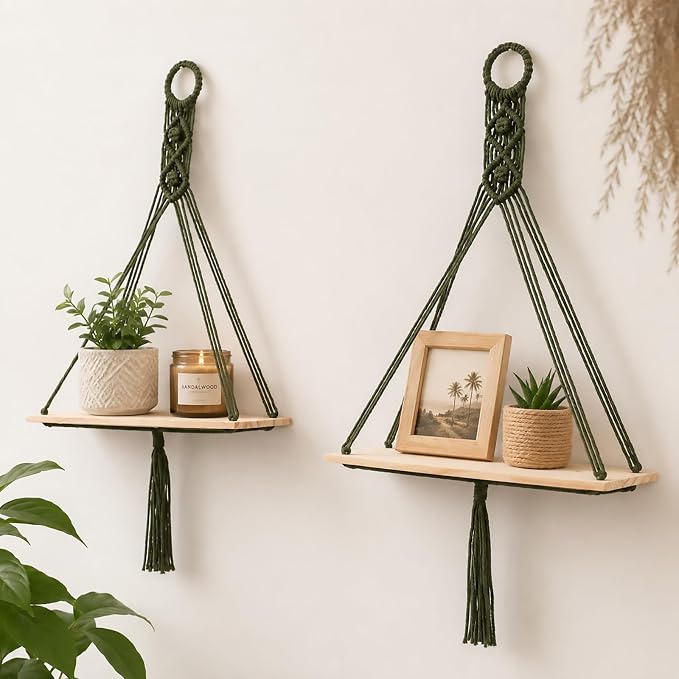 Artilady Macrame Wall Hanging Shelf, Bedroom Storage | 2 Pack Plant Shelf by Artilady