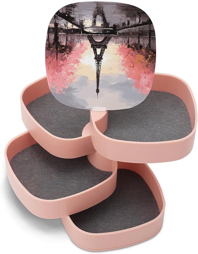 Oil Painting Paris Eiffel Tower Jewelry Box 360°Rotating Storage Boxes Small - Image 8
