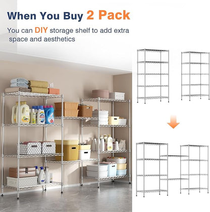 5-Tier Heavy Duty Metal Shelf, Chrome Wire Shelving Unit 35"Wx18Dx71H | Height - Image 7