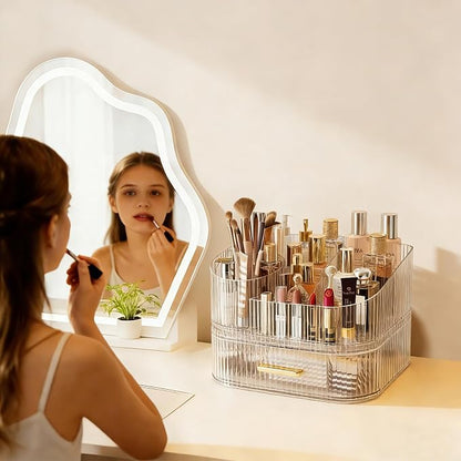Makeup Organizer with 360° Rotating Brush Holder and Stackable Drawers - Image 5