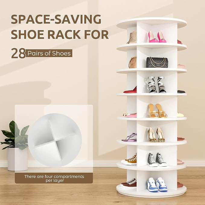 Rotating Shoe Rack 7 Tier Spinning Shoes Organizer Tower - Image 5