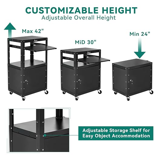 YITAHOME Rolling AV Cart with Wheels & Locking Cabinet, Keyboard Tray & 16.4ft - Image 6