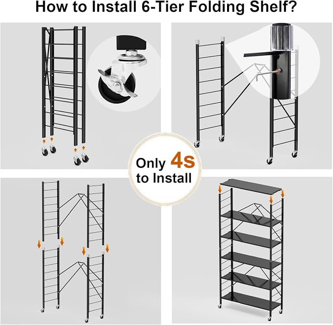 Himix 6 Tier Foldable Storage Shelves, Expandable Folding Bookshelf - Image 5
