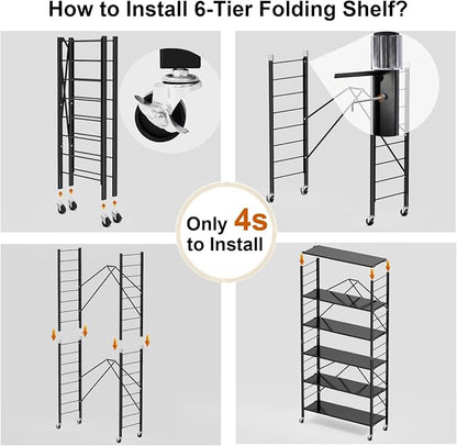 Himix 6 Tier Foldable Storage Shelves, Expandable Folding Bookshelf - Image 5