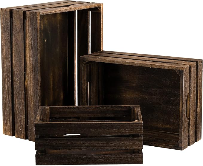 ZOOFOX Set of 3 Nesting Wooden Crates, Rustic Wood Basket - Image 3