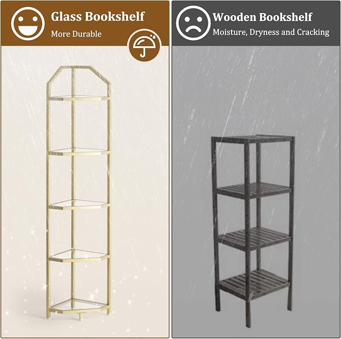 5-Tier Corner Shelf Stand, Bathroom Storage Rack Shelf, Plant Rack, Tempered - Image 7