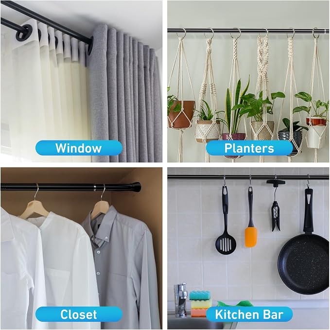 MEXAU 1Pack Spring Tension Curtain Rod 27-50 inch Black Small Tension Rod | - Image 5